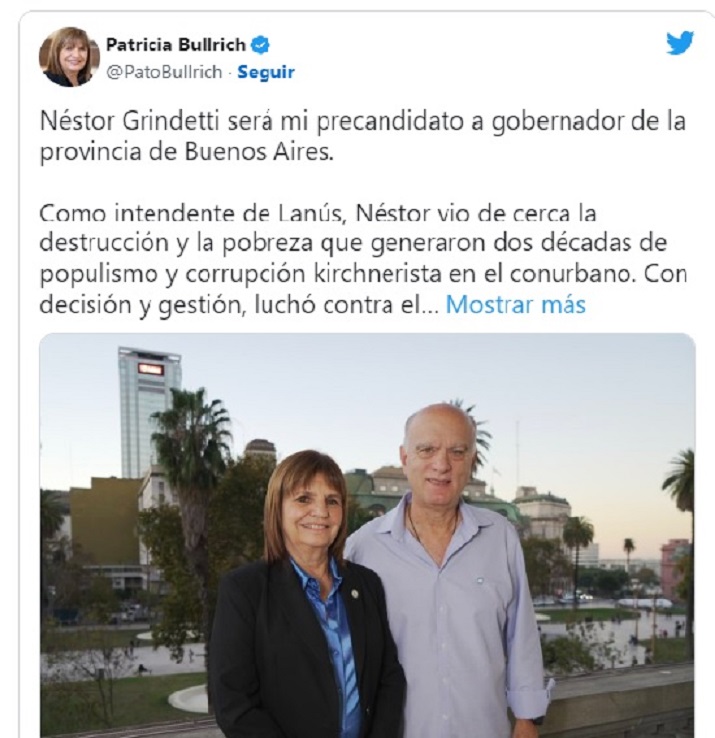 Bullrich eligió a Grindetti como precandidato a gobernador bonaerense