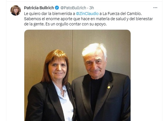 Elecciones 2023: Patricia Bullrich suma al Dr. Zin y arma equipo de selección en materia de salud