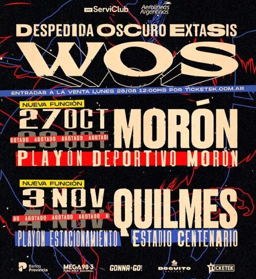 Wos suma nuevas fechas para su despedida de “Oscuro éxtasis” en Morón y Quilmes