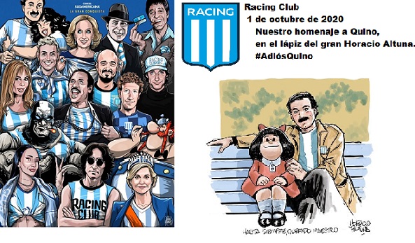 Dibujante  Gonzalo Rodríguez realizó una ilustración de los hinchas famosos de Racing a pedido de la CONMEBOL sin Perón, sin Néstor Kirchner y el imperdonable olvido de Quino y Mafalda