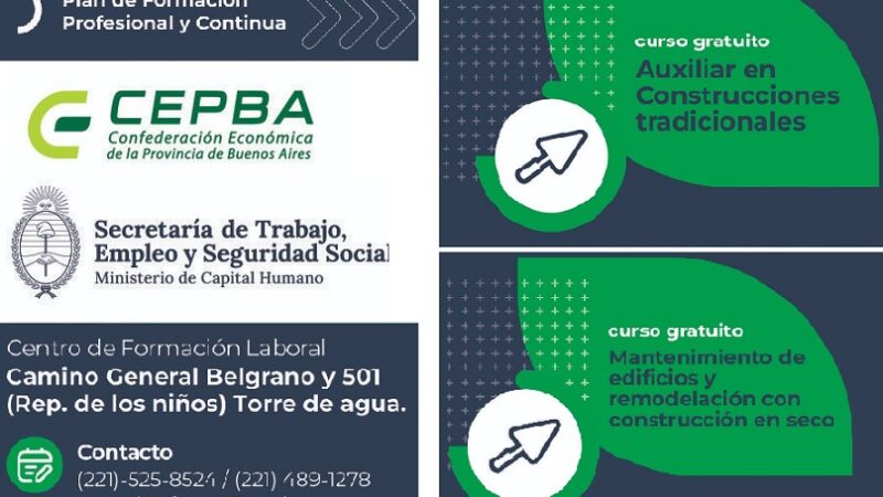 CEPBA lanza en La Plata dos nuevos cursos de formación profesional gratuitos y certificados para el sector de la construcción