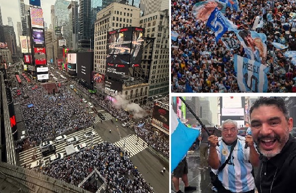 Mundial 2026 | Banderazo en Nueva York: Hinchas de la Selección Argentina coparon Times Square en la previa a la final